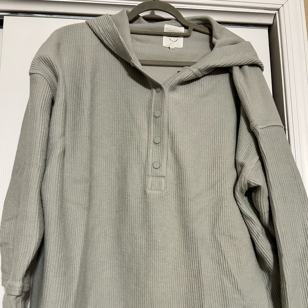 Aerie Light Sage Ribbed Henley Hoodie Size XL